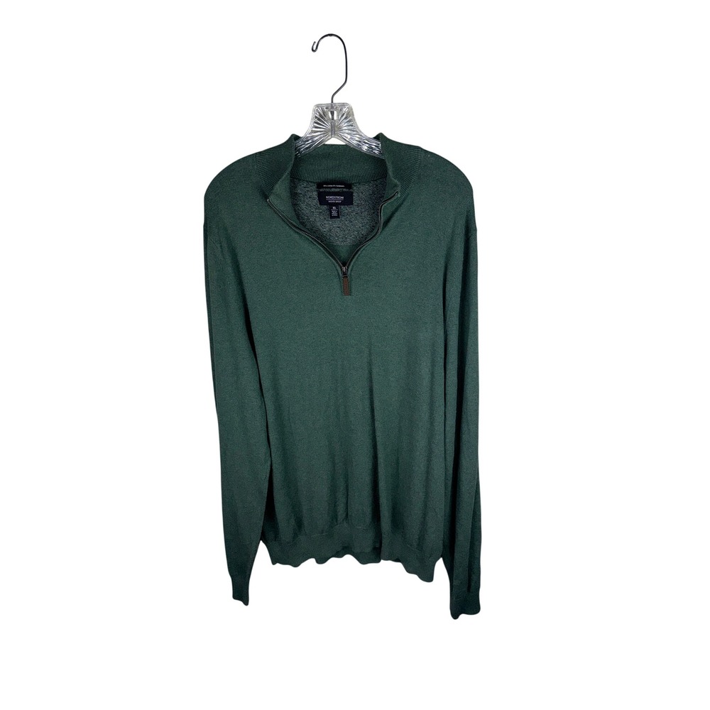 Nordstrom Mens Shop Green Cotton Cashmere Quarter Zip Pullover Sweater XL